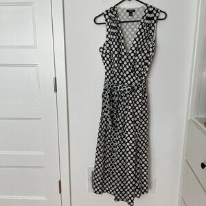 Alfani Polka Dot Wrap Dress Black White Cotton Size 6